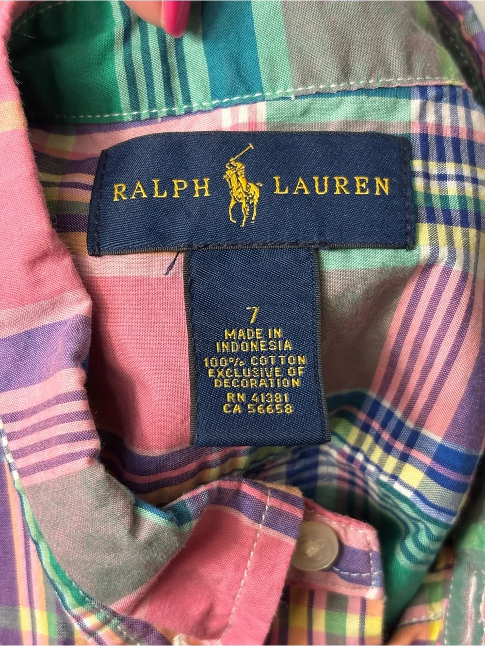 Ralph Lauren Pink, Green & Blue Plaid Short-Sleeve Button-Down Shirt